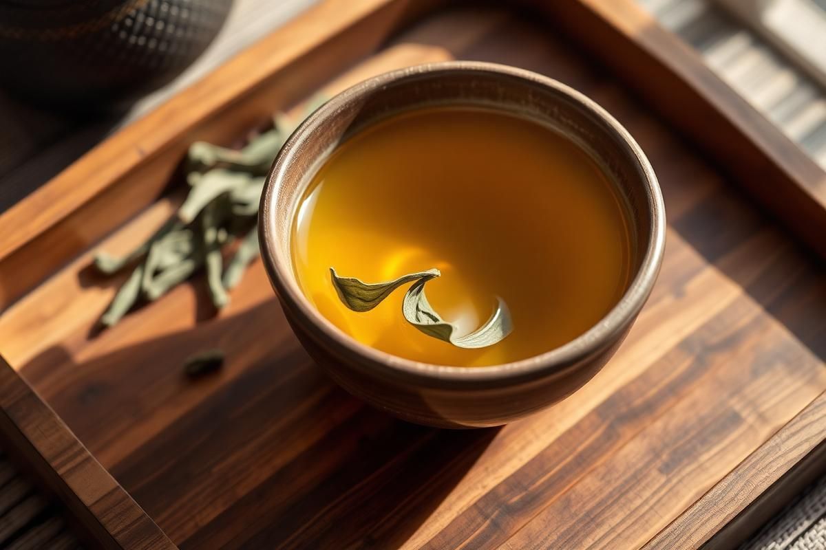 Rolled oolong pellets unfurling in a small clear teapot